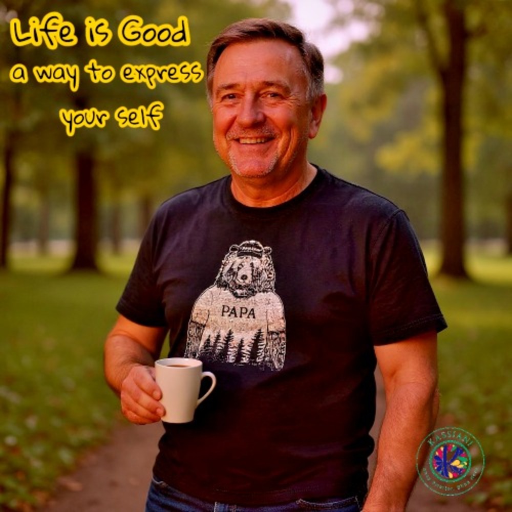 Life‎ is Good Men's Papa Bear – Black, Size Large – 100% Cotton Short Sleeve Tee